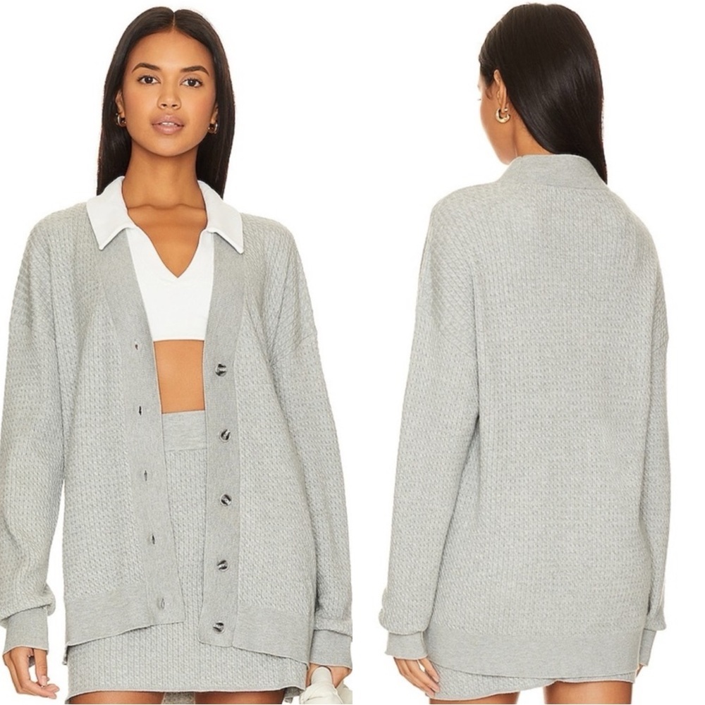 WEWOREWHAT Varsity Knit Button Down Gray Knit Cardigan Sweater
